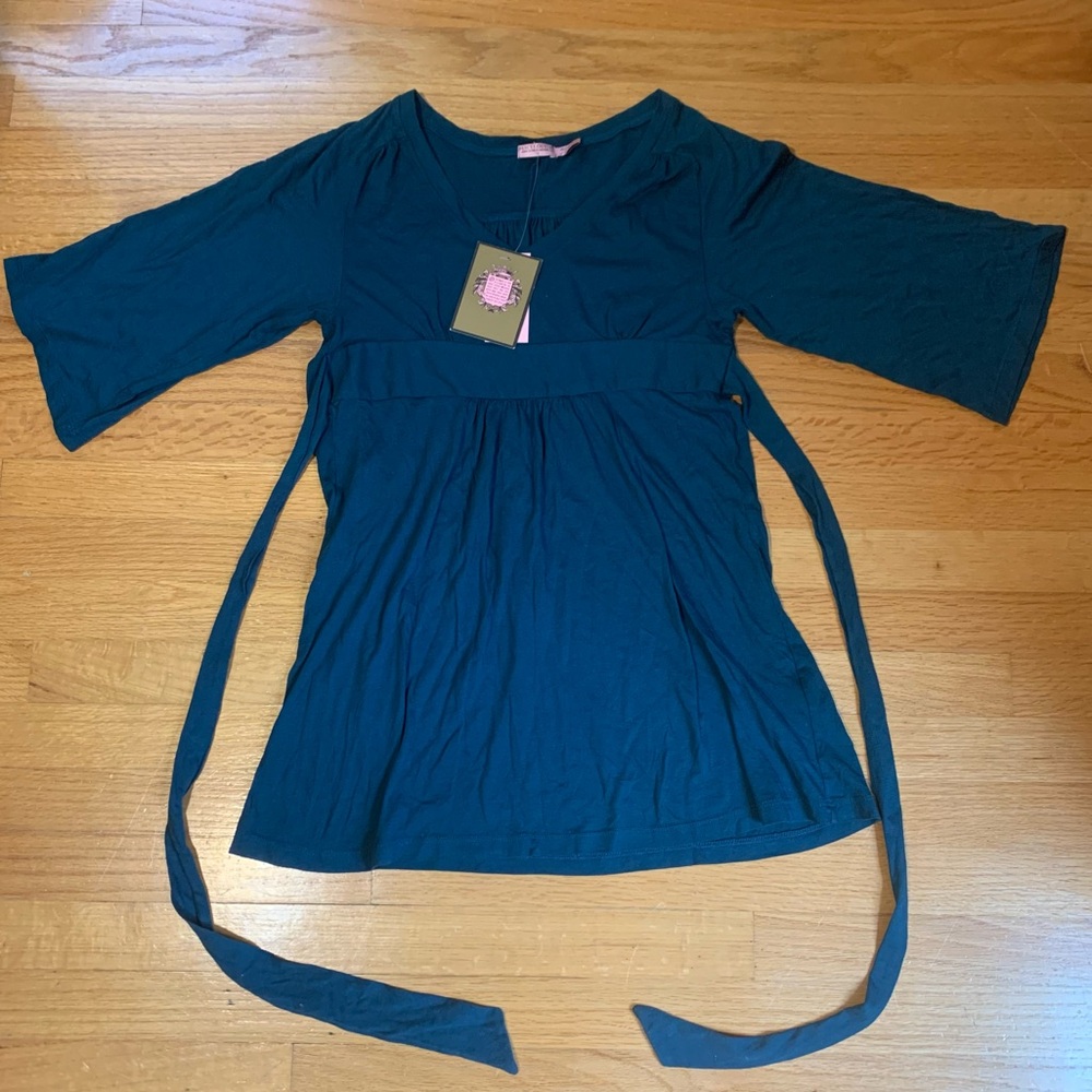 Juicy Couture Pam Gela Cheshire Cat Pima Ray Wrap Top Blouse Teal Women's Medium